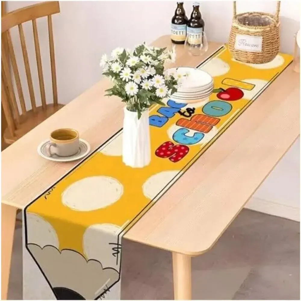 Yellow Pencil Table Runner Back to School Runner White Dots Pencils 13”x 48”‎